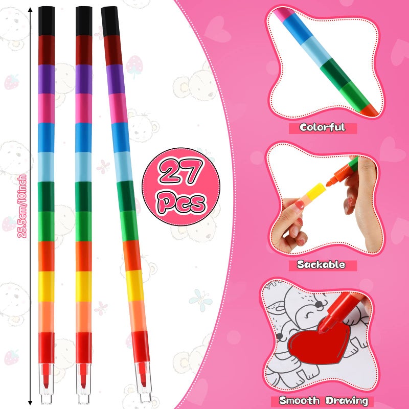 Geyee 27 Set Valentine's Day Coloring Books for Kids Bulk with 27 Stacking Crayons Valentines Party Favors Activity Books for DIY Goodie Bag Stuffers School Classroom Exchange Gifts Supplies - Image 3