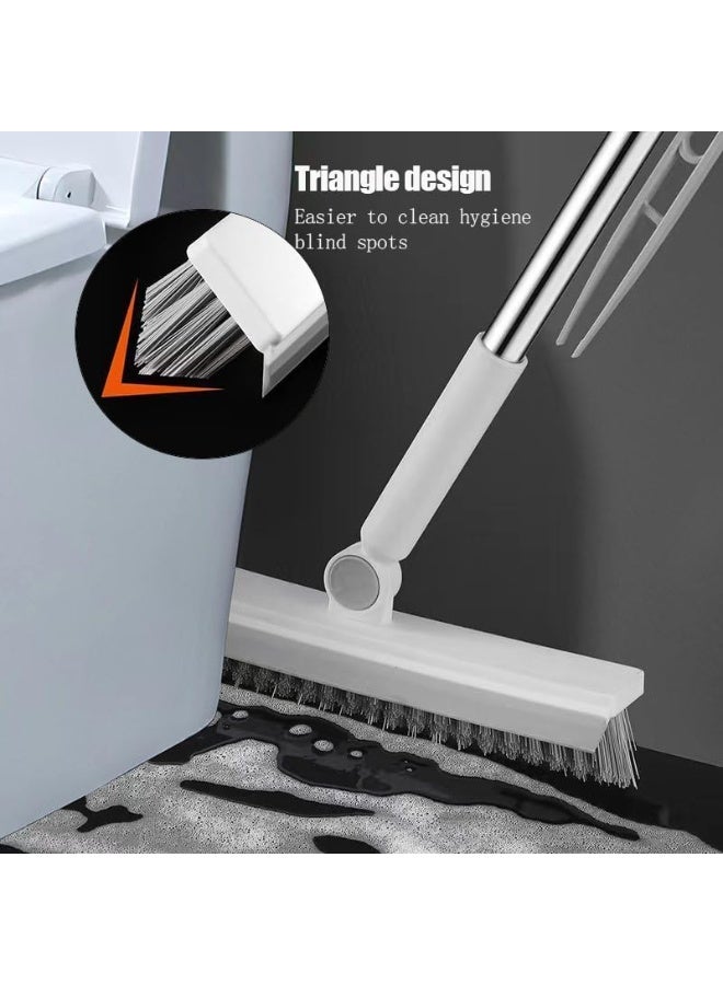 Arabest Floor Scrubbing Brush with Squeegee,3 in 1 Grout Brush with 41" Adjustable Long Handle,V-Shape Stiff Brush,180°Rotation,Bathroom Cleaning Brush for Tile,Deck,Garage,Kitchen (White) - Image 3