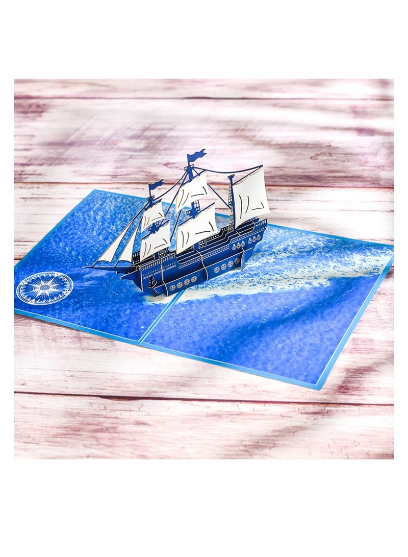 SOLARAE 3D Pirate Ship Pop Up Card, 3D Sailboat Ship Greeting Cards Handmade Pop-up Birthday Cards for Kids, Suitable for Graduation Anniversary Business All Occasion - Image 4