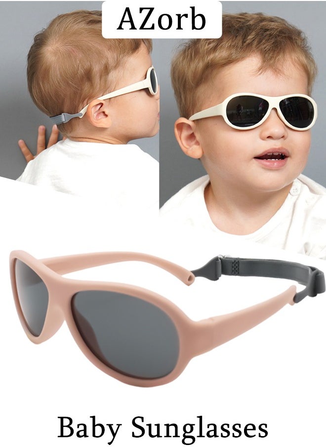 AZorb - Polarized Baby Sunglasses with Strap Flexible Oval Frame Sun Glasses for Toddler Infant Kids Girls Boys Babies for Age 0-3 Pink - Image 1