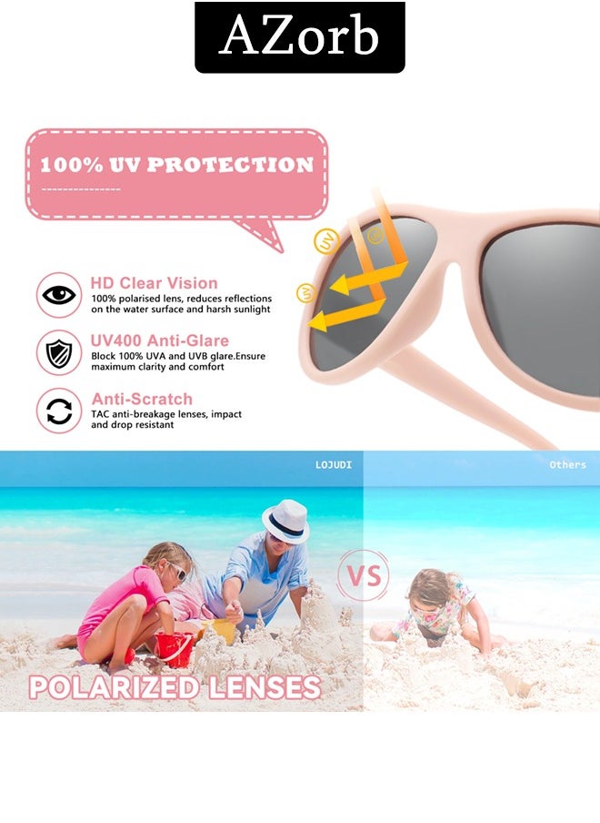 AZorb - Polarized Baby Sunglasses with Strap Flexible Oval Frame Sun Glasses for Toddler Infant Kids Girls Boys Babies for Age 0-3 Pink - Image 1