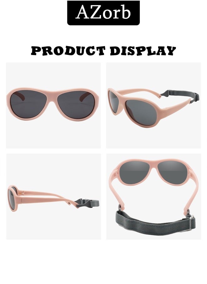AZorb - Polarized Baby Sunglasses with Strap Flexible Oval Frame Sun Glasses for Toddler Infant Kids Girls Boys Babies for Age 0-3 Pink - Image 1