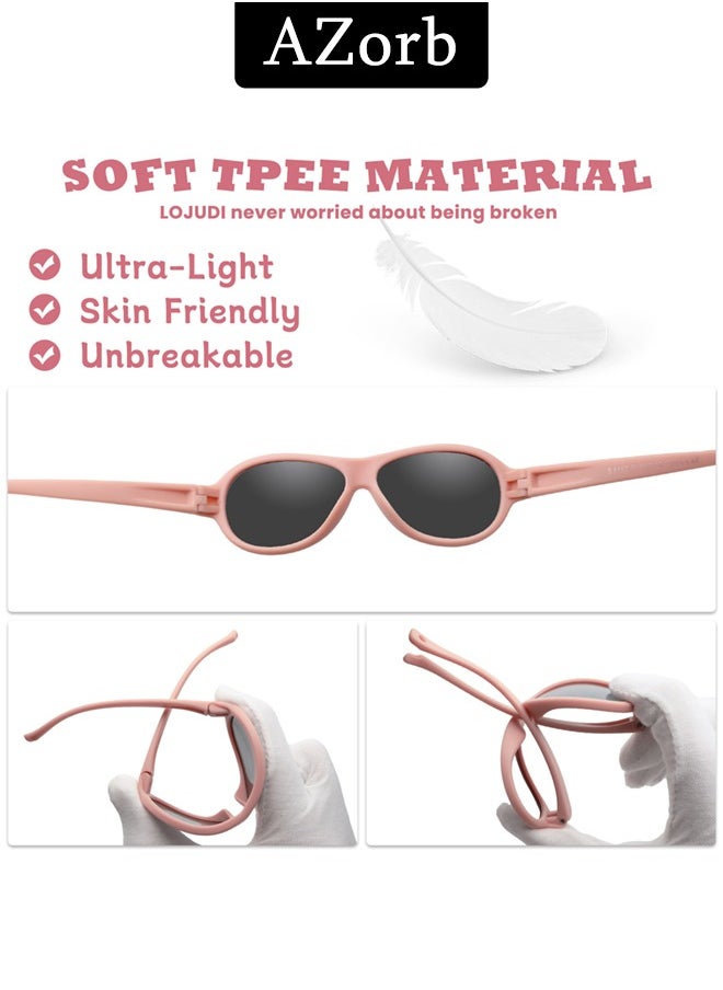 AZorb - Polarized Baby Sunglasses with Strap Flexible Oval Frame Sun Glasses for Toddler Infant Kids Girls Boys Babies for Age 0-3 Pink - Image 1
