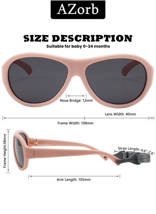 AZorb - Polarized Baby Sunglasses with Strap Flexible Oval Frame Sun Glasses for Toddler Infant Kids Girls Boys Babies for Age 0-3 Pink - Image 1