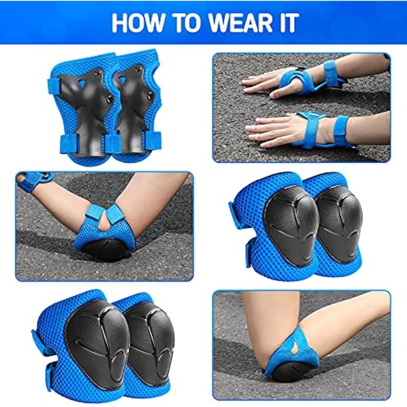 Kids Protective Gear Set Knee Pads for Kids 7-13 Years Toddler Knee and Elbow Pads with Wrist Guards 3 in 1 for Skating Cycling Bike Rollerblading Scooter(Blue) - Image 4