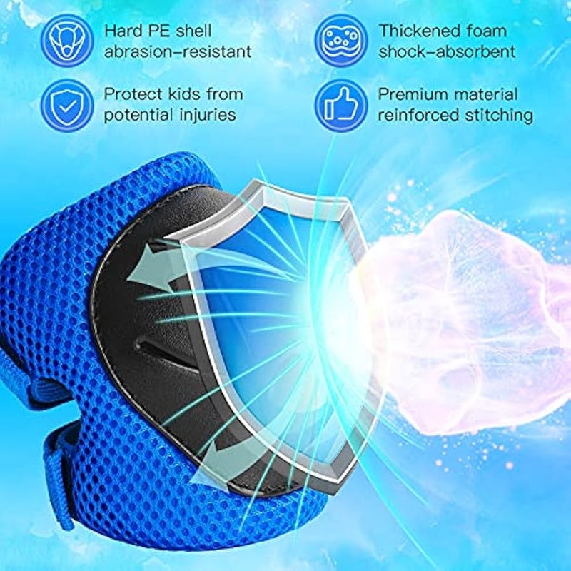 Kids Protective Gear Set Knee Pads for Kids 7-13 Years Toddler Knee and Elbow Pads with Wrist Guards 3 in 1 for Skating Cycling Bike Rollerblading Scooter(Blue) - Image 2