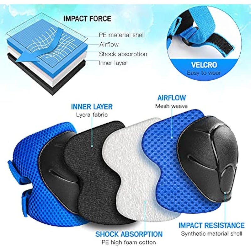 Kids Protective Gear Set Knee Pads for Kids 7-13 Years Toddler Knee and Elbow Pads with Wrist Guards 3 in 1 for Skating Cycling Bike Rollerblading Scooter(Blue) - Image 3