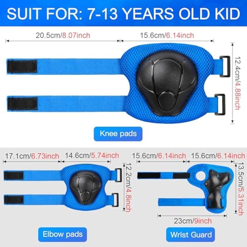 Kids Protective Gear Set Knee Pads for Kids 7-13 Years Toddler Knee and Elbow Pads with Wrist Guards 3 in 1 for Skating Cycling Bike Rollerblading Scooter(Blue) - Image 5