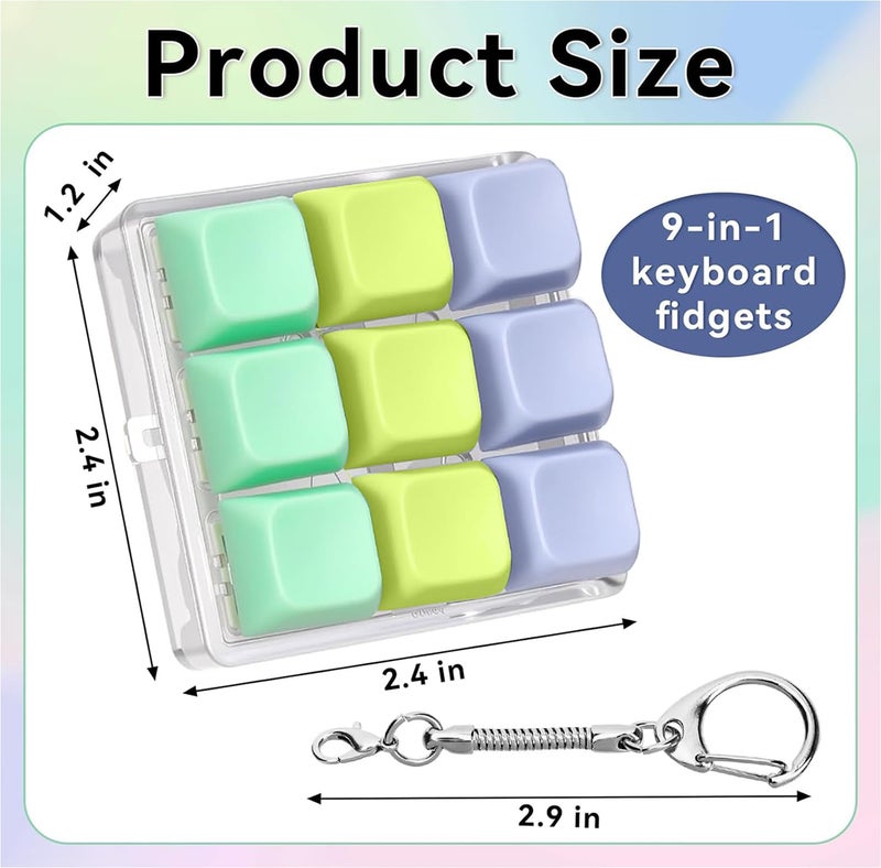 Cocoonkart 9 in 1 Keyboard Fidget Toy, Fidget Clicker Keychain Stress Relief Button Toy for Adults, Colorful Macaron Stress Relief Gifts for Stress Relief and Pass Time - Image 2