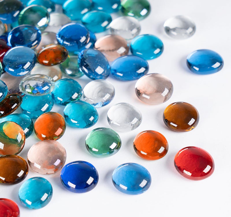 ABSOFINE Iridescent Glass Pebbles for Vases Decorative Stones About 200PCS 900g Sea Glass for Crafting Blue Glass Pebbles for Vases Aquarium Marbles Nuggets Vase Filler Table Scatter Gems