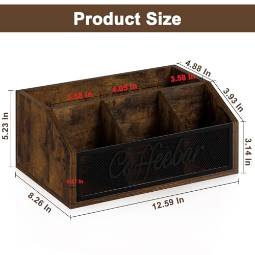 YINMIT Coffee Station Organizer for Countertop, Wood Coffee Bar Organizer with Removable Dividers for Pods, Syrup, Cups, Stirrer, Tea - Office Coffee Bar Accessories - Image 3
