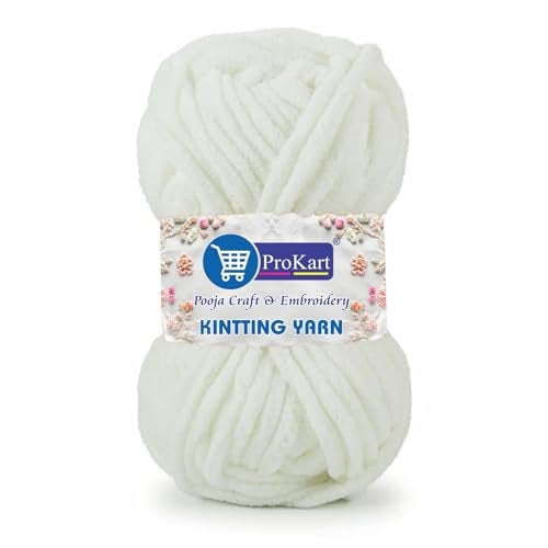 ProKart Premium Blankie Wool, Plush & Cuddly, Chenille Yarn Supersoft Hand Knitting Wool Ball | Blanket Thick/Mottu Yarn Ball Suitable for Hand Knitting and Crocheting (Pure White, 100gms x 4 Pack) - Image 2