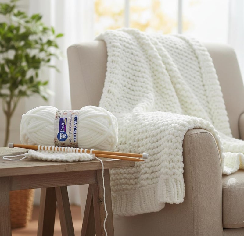 ProKart Premium Blankie Wool, Plush & Cuddly, Chenille Yarn Supersoft Hand Knitting Wool Ball | Blanket Thick/Mottu Yarn Ball Suitable for Hand Knitting and Crocheting (Pure White, 100gms x 4 Pack) - Image 5