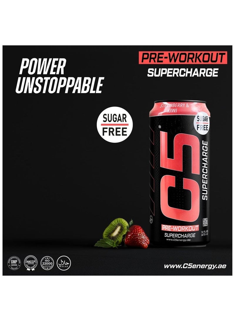 C5 Drink Supercharge Strawberry & Kiwi Pre Workout - Sugar Free, Zero Calories, 200mg High Caffeine , Creatine - Beta Alanine - Citrulline Malate - High-Performance Pre-Workout Booster Supplement Pack of 12 - Image 4