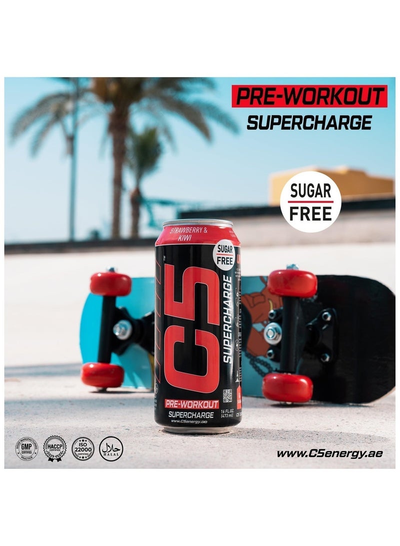 C5 Drink Supercharge Strawberry & Kiwi Pre Workout - Sugar Free, Zero Calories, 200mg High Caffeine , Creatine - Beta Alanine - Citrulline Malate - High-Performance Pre-Workout Booster Supplement Pack of 12 - Image 3