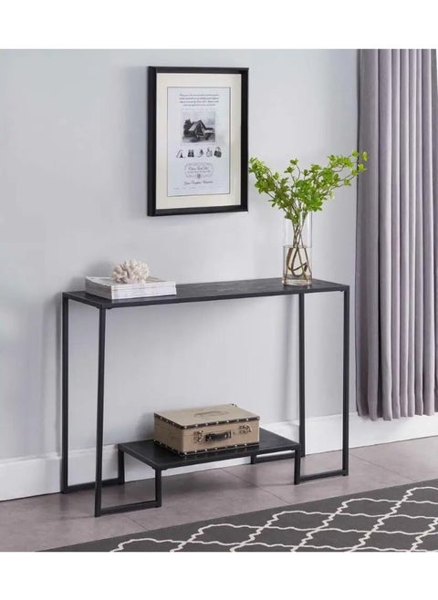 Hometaste Modern Marble Console Table – Elegant Narrow Hallway Entryway Or Sofa-Side Table With Metal Frame And Two-Tiered Design Black Marble