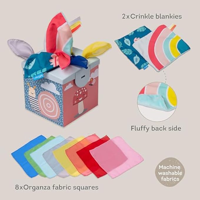 SENSORY CRINKLE TISSUE BOX FOR TODDLERS. STEM MONTESSORI TOY WITH COLORFUL SOFT SCARVES AND CRINKLING BLANKIES - Image 5
