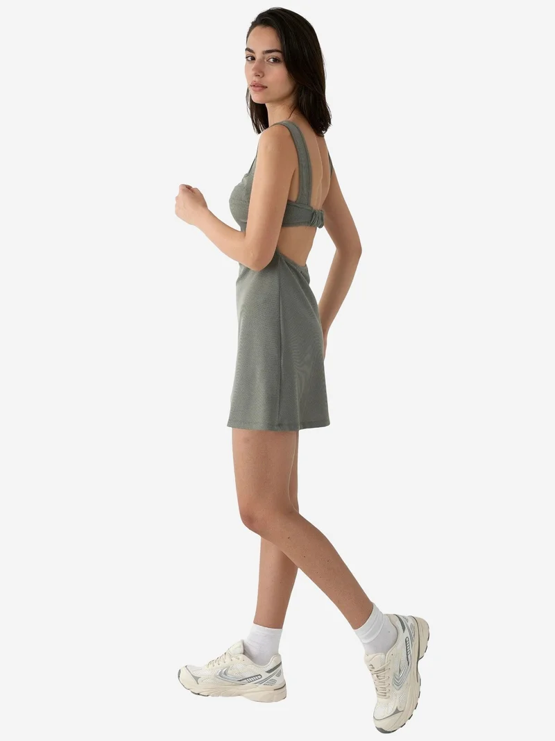 Hiccup Khaki Green Ruched Square-Neck Mini Dress for Women | Best Price UAE