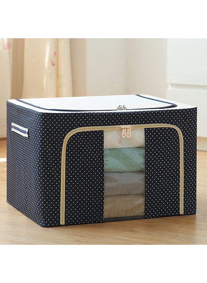 BOTIST BOTIST Fabric Clothes Storage Box for Wardrobe Cloth Saree Towel Blanket Foldable Organizer Bag with Steel Frame Top and Front Zipper Open Bags Pack of 1 Multicolor and Multi Design 66L  - Image 1