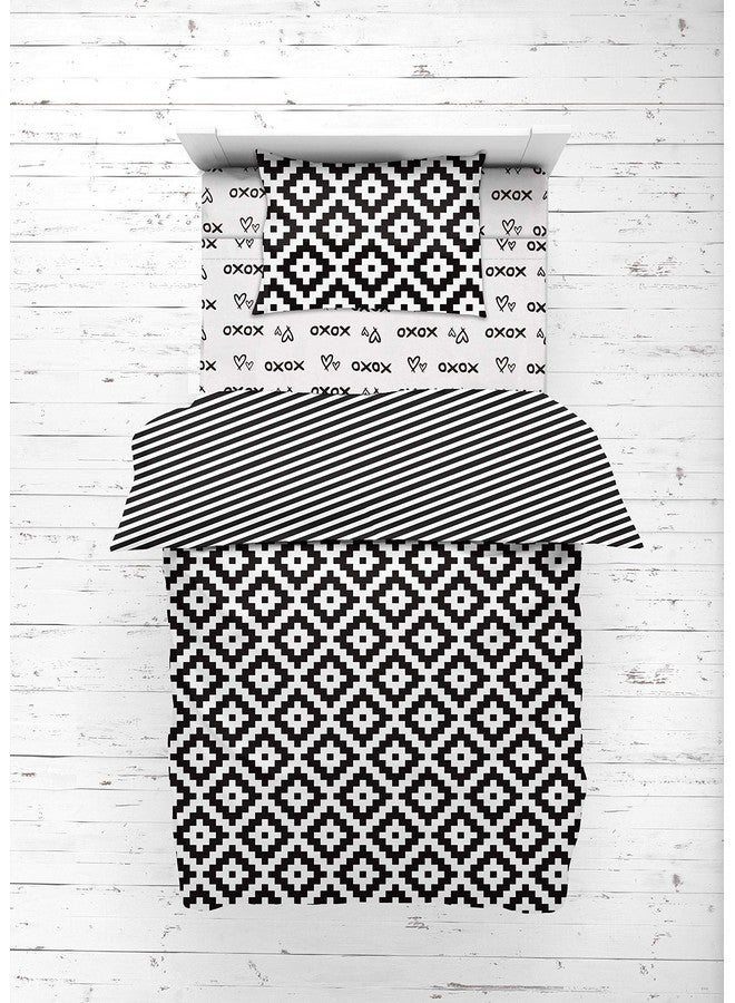 Bacati - Love Cotton Percale Toddler Bedding Unisex (3 pc Toddler Bed Sheet Set, Black/White) - Image 5