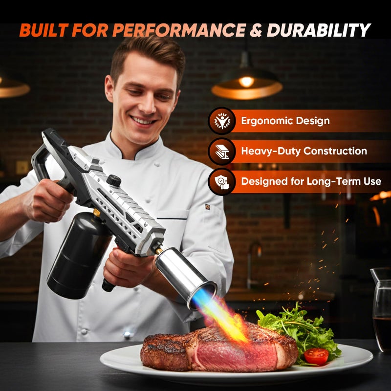 Sakerplus Propane Torch, 3272Â°F High Power Torch Gun with Adjustable Flame & Safety Lock, Heavy Duty Blow Torch for BBQ, Sous Vide, Steak Searing, Campfire & Charcoal Starter (Tank Not Included) - Image 5