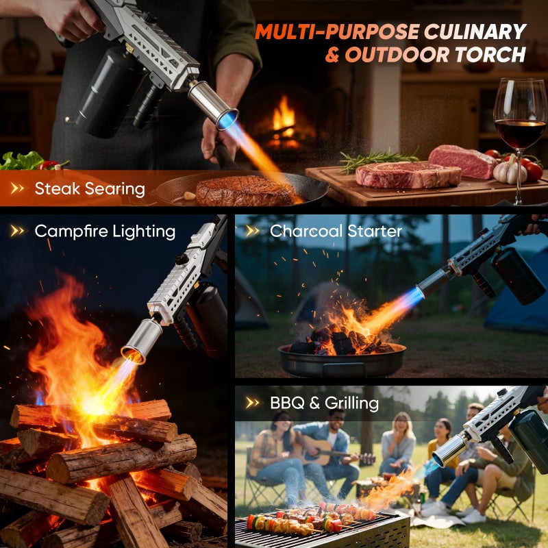 Sakerplus Propane Torch, 3272Â°F High Power Torch Gun with Adjustable Flame & Safety Lock, Heavy Duty Blow Torch for BBQ, Sous Vide, Steak Searing, Campfire & Charcoal Starter (Tank Not Included) - Image 3