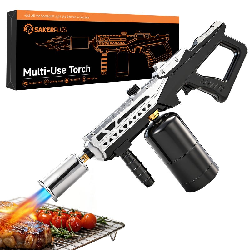 Sakerplus Propane Torch, 3272Â°F High Power Torch Gun with Adjustable Flame & Safety Lock, Heavy Duty Blow Torch for BBQ, Sous Vide, Steak Searing, Campfire & Charcoal Starter (Tank Not Included) - Image 1