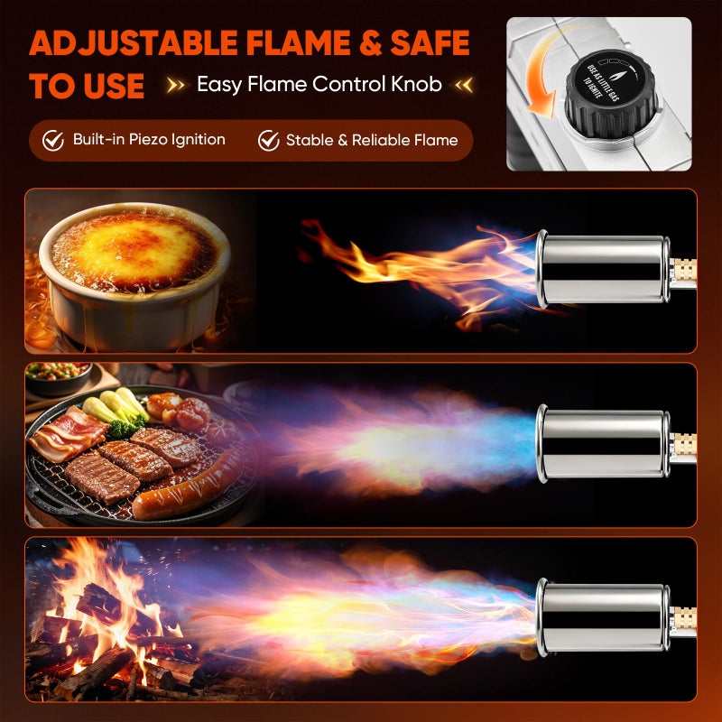 Sakerplus Propane Torch, 3272Â°F High Power Torch Gun with Adjustable Flame & Safety Lock, Heavy Duty Blow Torch for BBQ, Sous Vide, Steak Searing, Campfire & Charcoal Starter (Tank Not Included) - Image 2