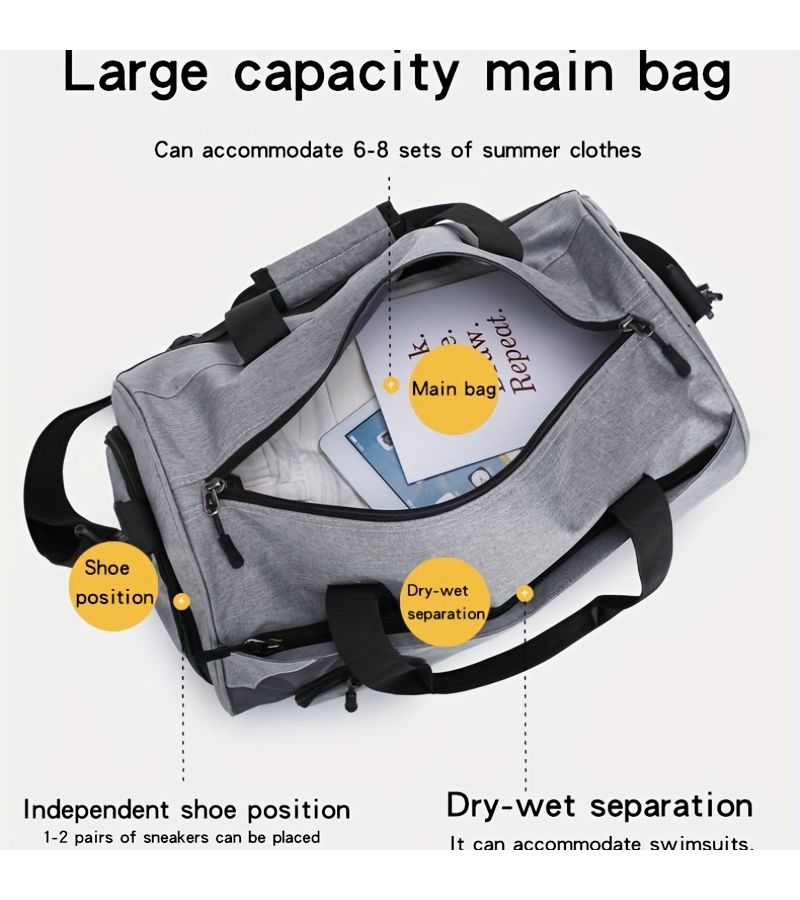 Grey Large Capacity Fitness Sports Bag Handheld Crossbody Travel Yoga Bag - Image 3