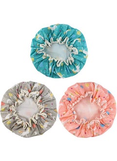 AIPAO Shower Caps, 3 PACK Bath Cap for Women Waterproof & Adjustable Double Layered Shower Cap (Multi-colored6)  - Image 2