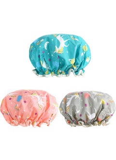AIPAO Shower Caps, 3 PACK Bath Cap for Women Waterproof & Adjustable Double Layered Shower Cap (Multi-colored6)  - Image 1