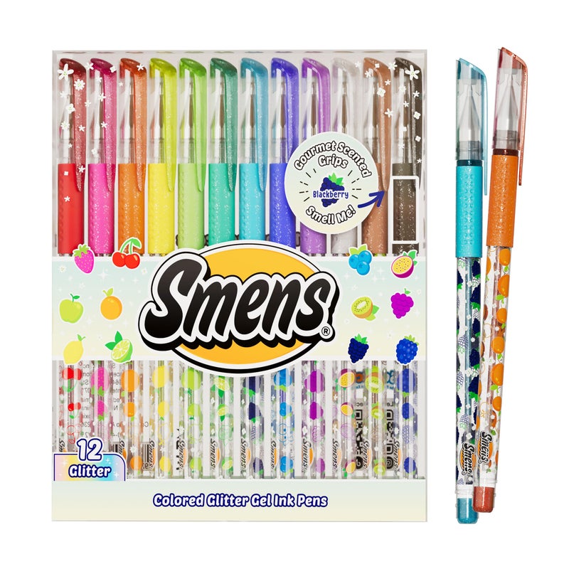 Scentco Smens Scented Glitter Gel Pens â€“ 12 Pack Colored Gel Pens with Sparkly Ink & Gourmet Scented Grips â€“ Fun School Supplies, Cute Journaling Pens & Creative Stationery Gift Set - Image 1
