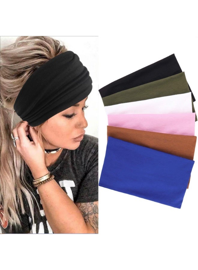 Women's Wide Stretch Non-Slip Turban Headbands for Sports & Workout, 6-Piece Set - Image 1
