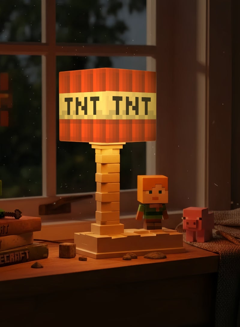 Minecraft TNT Block LED Night Light, Pixel Art Game Desk Lamp, 5-Color Dimmable, Rechargeable 500mAh Battery, USB Charging, Bedside Atmosphere Lamp for Kids Gamers Bedroom-TNT - Image 1