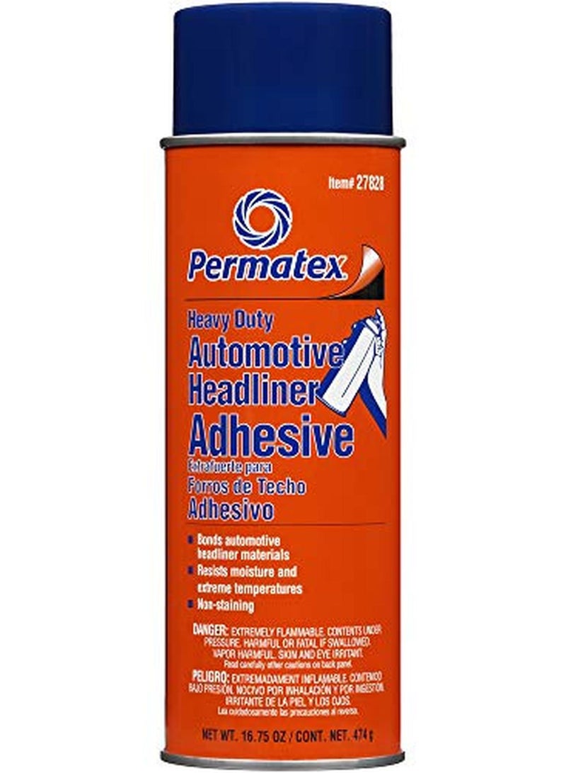 Permatex 27828 Body Shop Heavy Duty Headliner Adhesive, High-Strength Spray Adhesive, Repair Detached Or Loose Interior Parts, Dries Clear, Aerosol Can, 16.75 Oz - Image 1