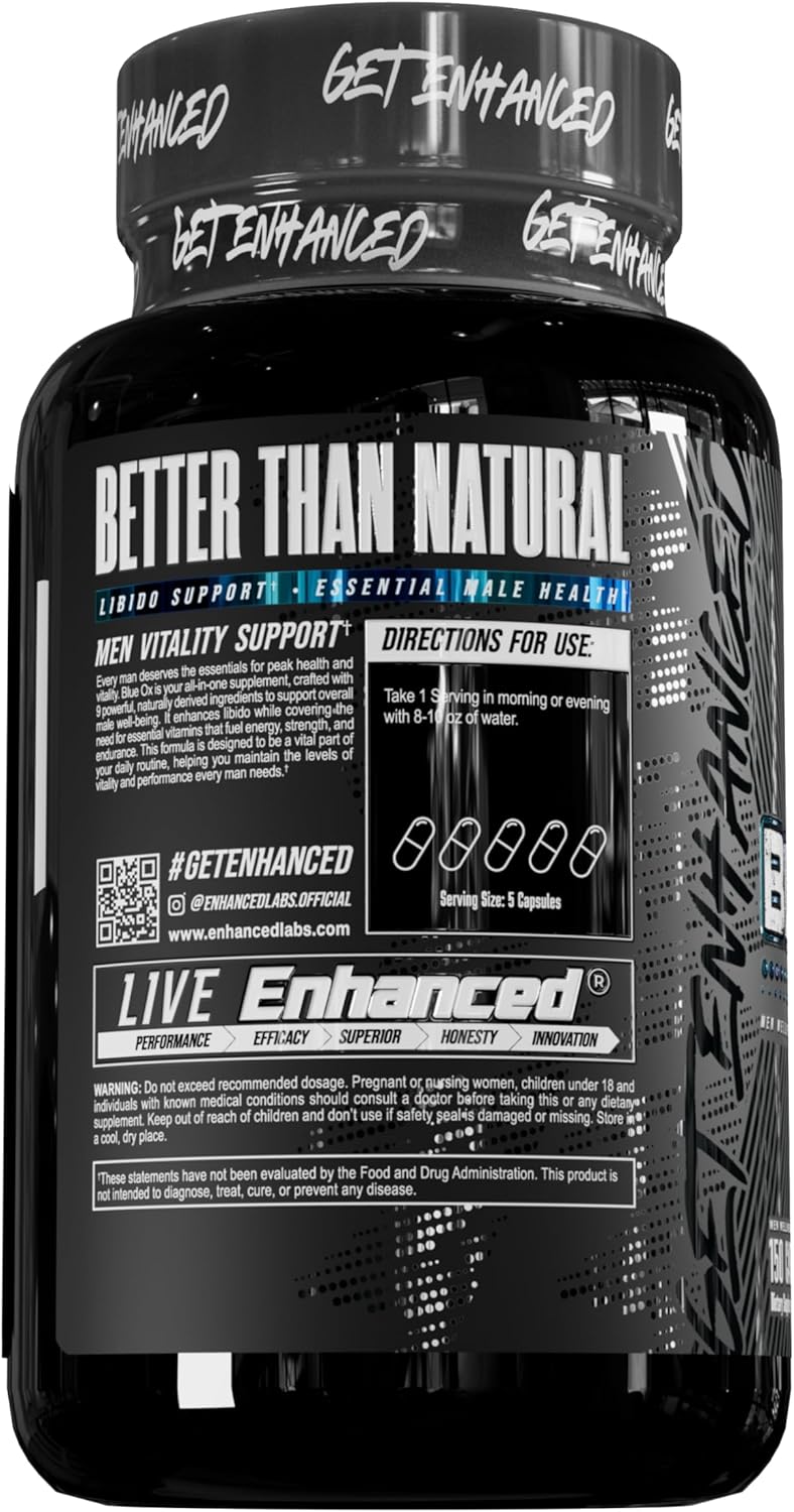 Enhanced مكمل تعزيز التستوستيرون بلو أوكس من Enhanced Labs - مكمل طبيعي لزيادة القوة - 150 كبسولة للرجال - Image 2