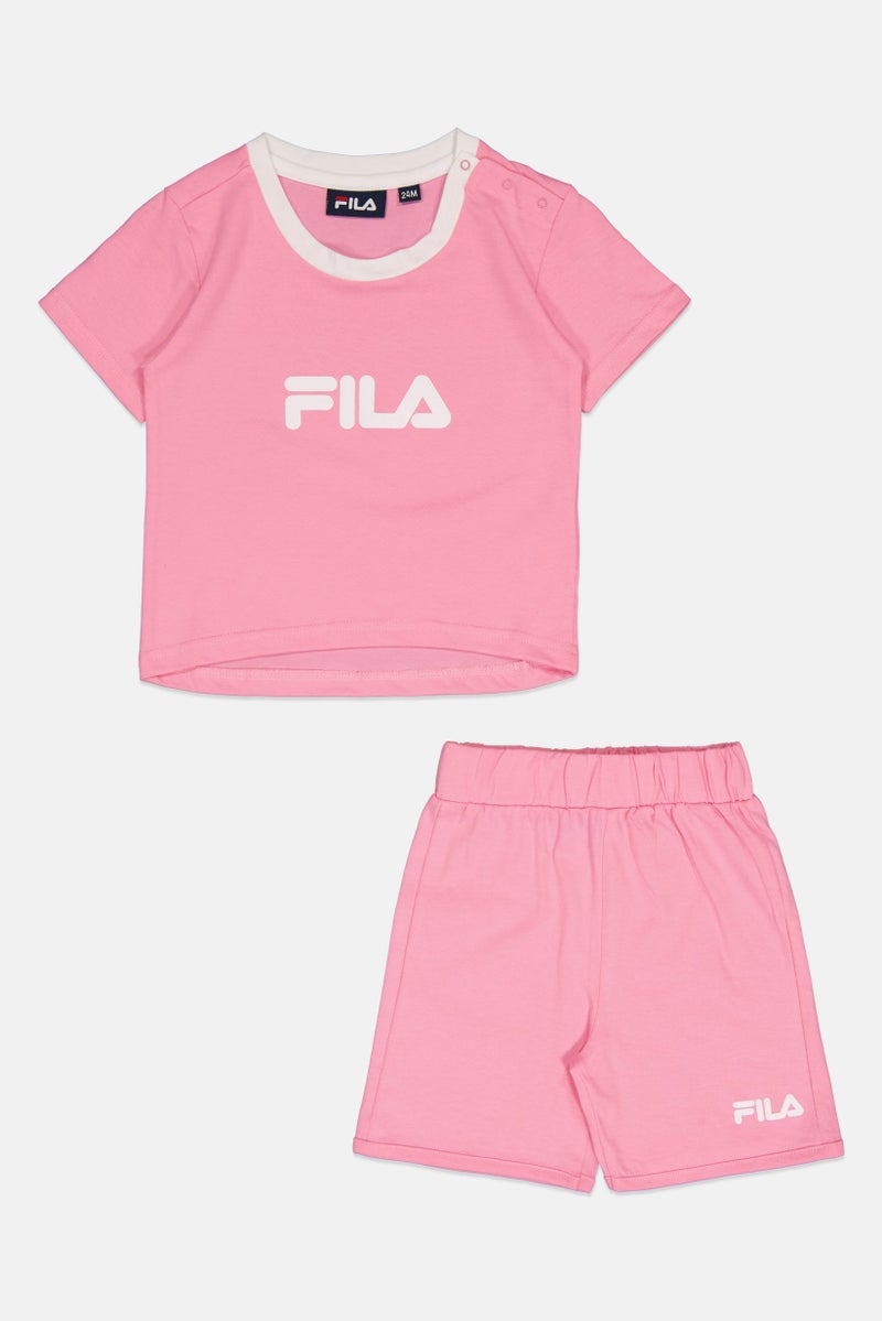 FILA Toddlers Girl 2Pcs Brand Logo T-Shirt And Bottom Short Set, Pink - Image 3