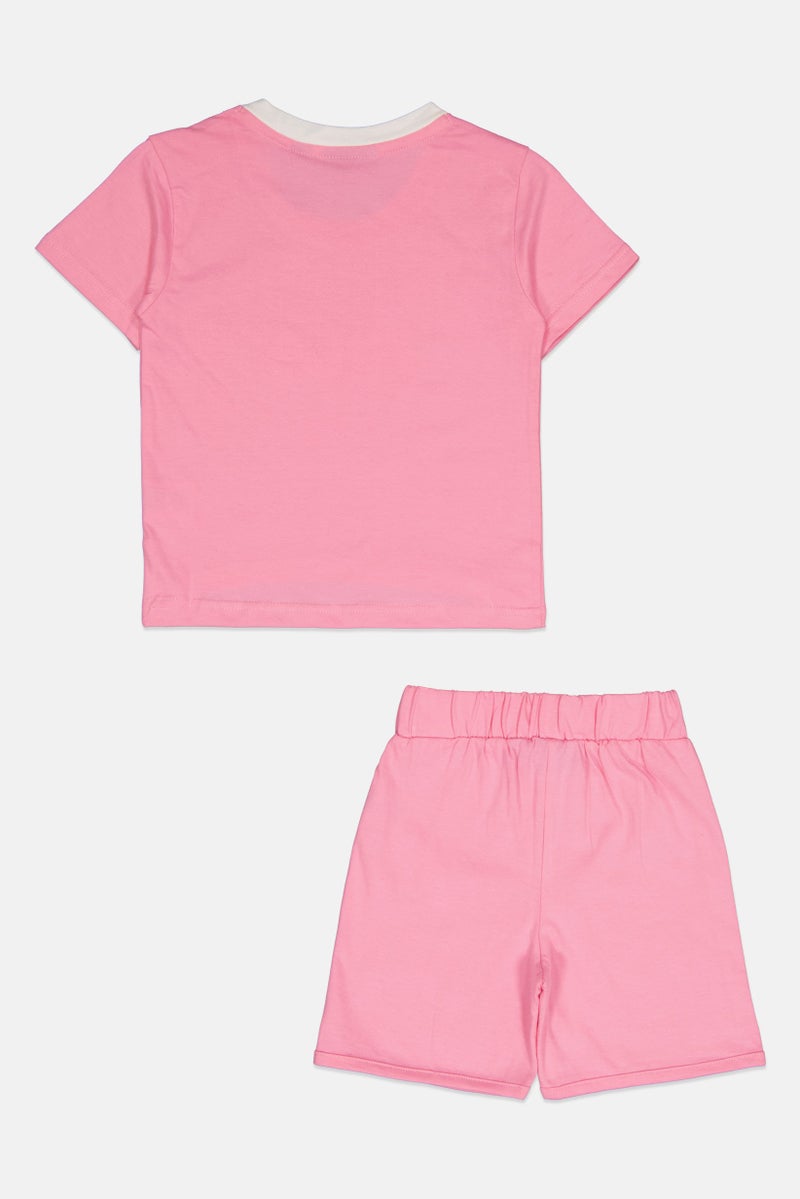 FILA Toddlers Girl 2Pcs Brand Logo T-Shirt And Bottom Short Set, Pink - Image 2