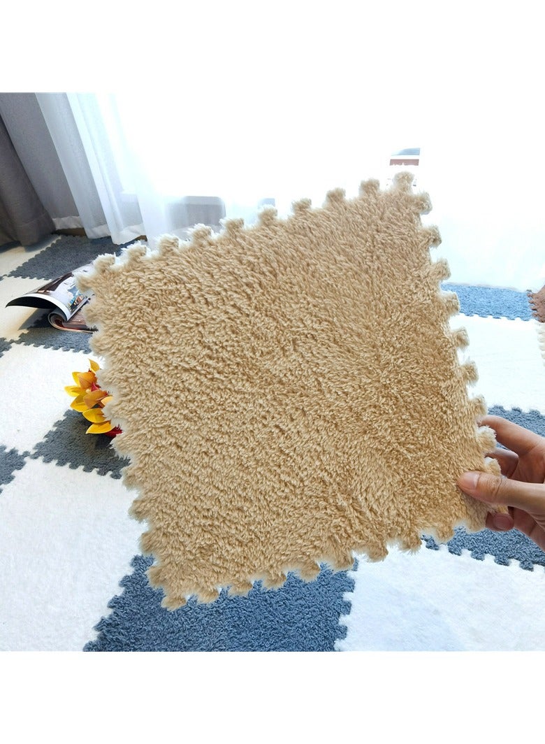 TAPIT 12 Pcs Interlocking Carpet Shaggy Soft EVA Foam Mats 11.8 x 11.8 Inch Fluffy Area Rugs Protective Floor Tiles Exercise Play Mat for Home Playroom Decor/Exercise Gym Mats (Apricot 11.8 x 11.8 Inch) - Image 2