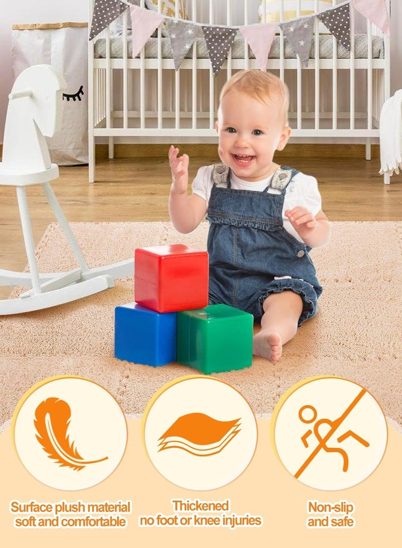 TAPIT 12 Pcs Interlocking Carpet Shaggy Soft EVA Foam Mats 11.8 x 11.8 Inch Fluffy Area Rugs Protective Floor Tiles Exercise Play Mat for Home Playroom Decor/Exercise Gym Mats (Apricot 11.8 x 11.8 Inch) - Image 4