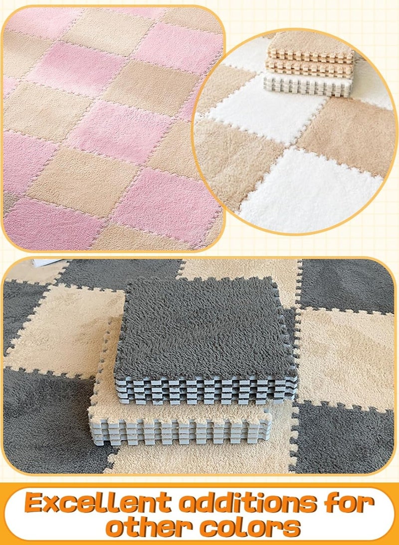 TAPIT 12 Pcs Interlocking Carpet Shaggy Soft EVA Foam Mats 11.8 x 11.8 Inch Fluffy Area Rugs Protective Floor Tiles Exercise Play Mat for Home Playroom Decor/Exercise Gym Mats (Apricot 11.8 x 11.8 Inch) - Image 5