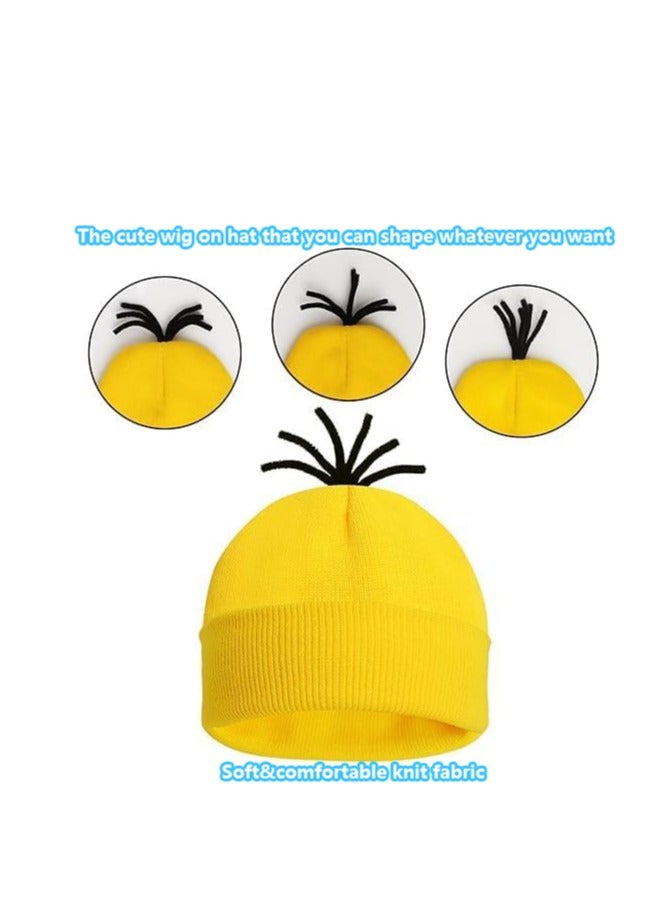 4 Pcs Kids Costume for Girls Boys Adults, Cartoon Role Play Dress Up Accessories -Yellow Beanie hat/Goggles/Gloves/Suspenders for Holiday Birthday Christmas Halloween Dress Up  - Image 3