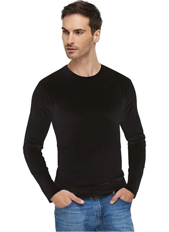 Hepsine Rakip Men's Long Sleeve Undershirt Crew Neck Elastane Cotton Undershirt