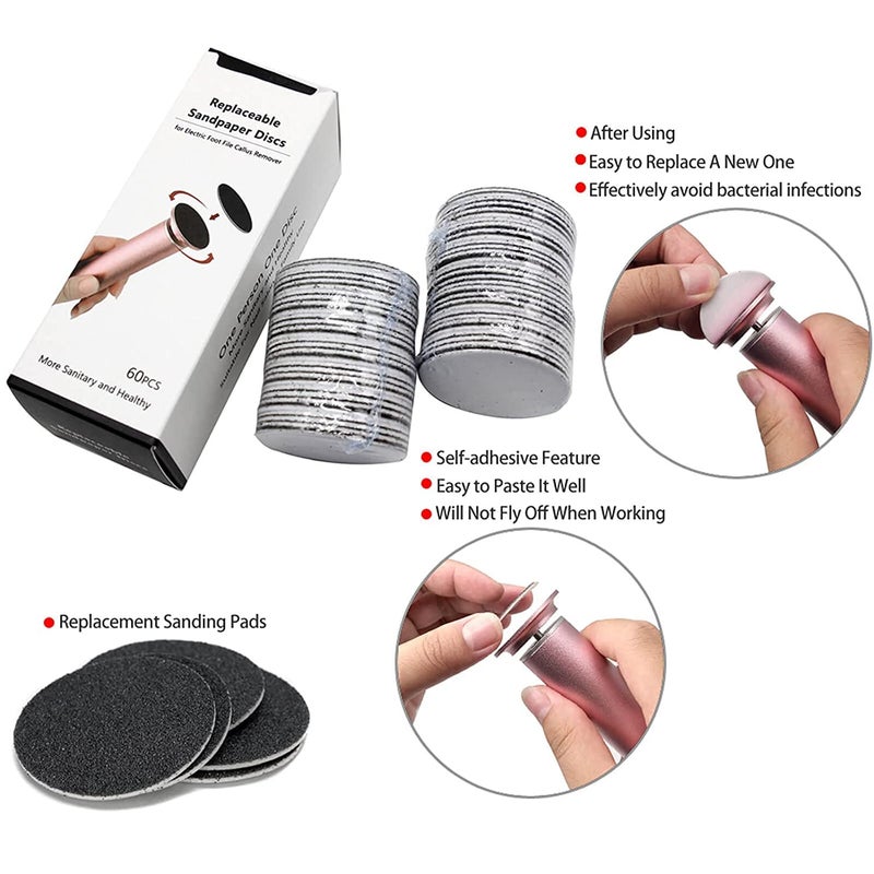 I·B·N G 120pcs Replaceable Sandpaper Refill Discs for Electric Foot File Callus Remover Dead Skin Removal (60pcs Rough 60 Grit, 60pcs Smooth 100 Grit) - Image 4