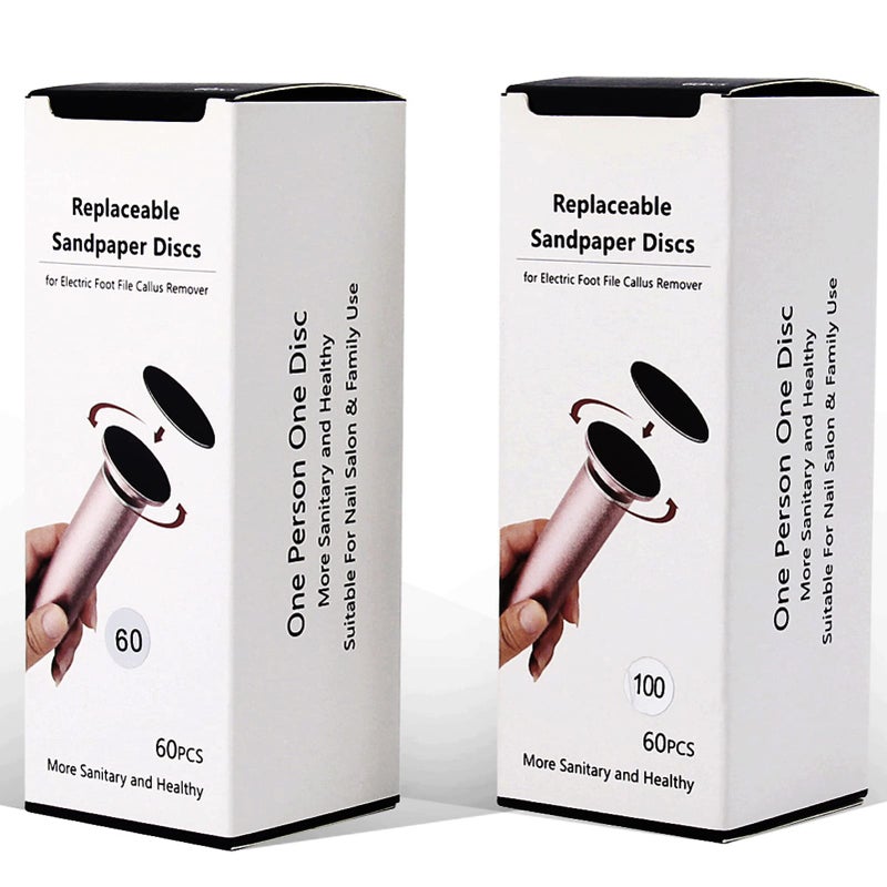 I·B·N G 120pcs Replaceable Sandpaper Refill Discs for Electric Foot File Callus Remover Dead Skin Removal (60pcs Rough 60 Grit, 60pcs Smooth 100 Grit) - Image 1