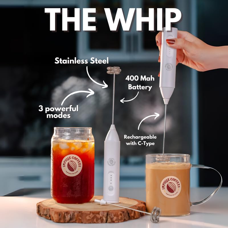Impulse Coffees The Whip | Rechargeable Coffee Frother Electric | Smooth Operation,3 Modes | Stainless Steel Electric Whisker | USB Charging | Easy to Clean | Best for Coffees, Milk, Lattes, Espresso - Image 3