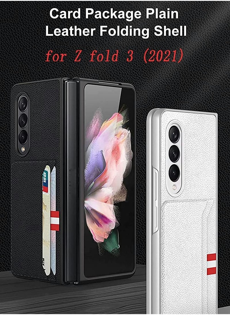 Generic Cover with Leather Wallet Card Holder Phone Case Compatible Samsung Galaxy Z Fold 3 5G White  - Image 3
