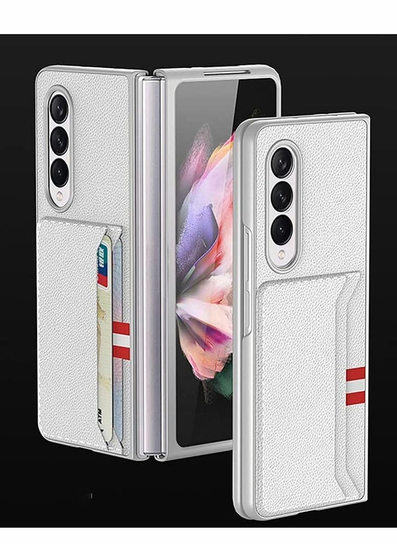 Generic Cover with Leather Wallet Card Holder Phone Case Compatible Samsung Galaxy Z Fold 3 5G White  - Image 2