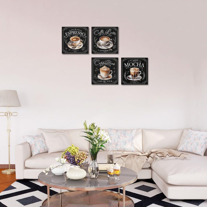 CQM 4 PCs Coffee Wall Decor Canvas Wall Art Framed Art Coffee Bar Decor Posters, Gifts for Coffee Lovers, Coffee Bar Sign, Artwork for Walls Coffee Station Dining Room Kitchen Home Office Decor - Image 3