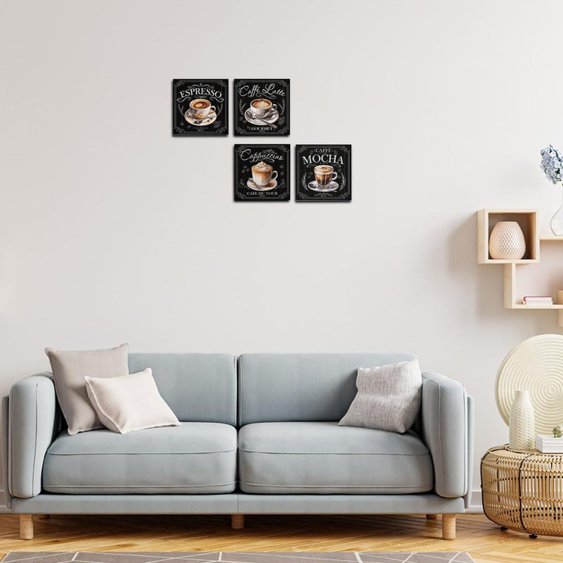 CQM 4 PCs Coffee Wall Decor Canvas Wall Art Framed Art Coffee Bar Decor Posters, Gifts for Coffee Lovers, Coffee Bar Sign, Artwork for Walls Coffee Station Dining Room Kitchen Home Office Decor - Image 5
